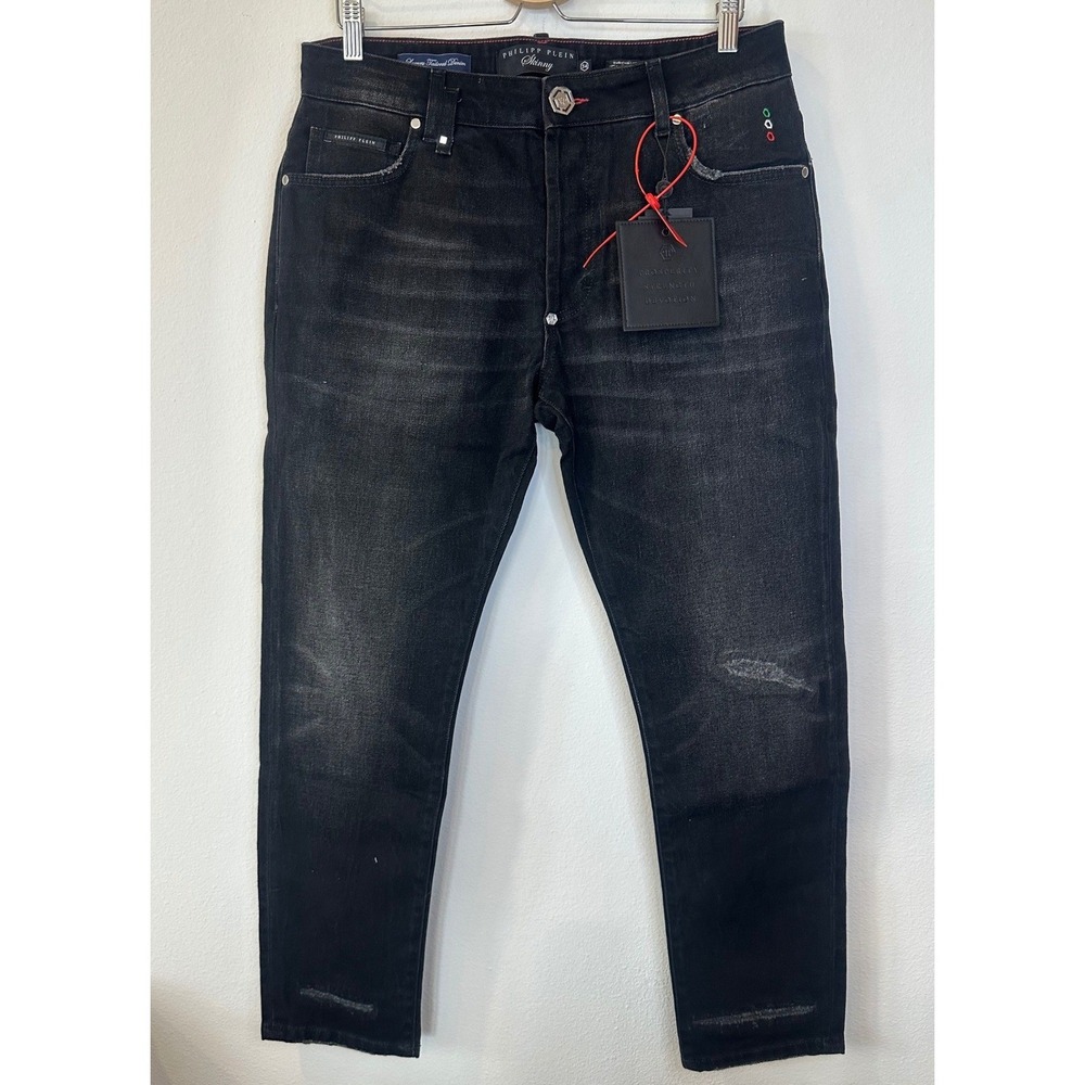 NWT Philipp Plein Homme Skinny Jeans 34 Turbo Titan Black Distressed Italy